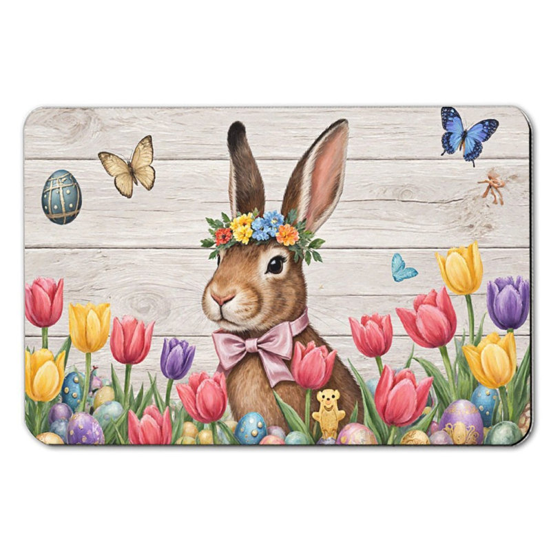 Tapis de bain Lapin avec couronne de fleurs, 36 x 24 pouces