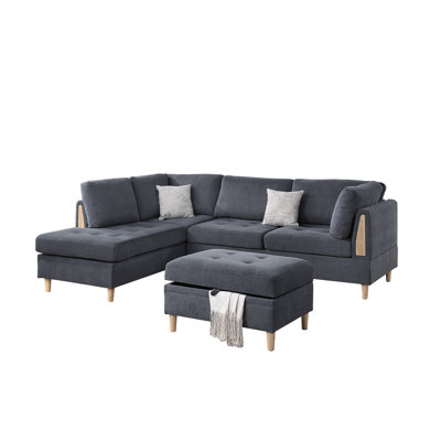 Reversible Sectional Set For Living Room, Chenille Fabric, Tufted Cushion, Reversible Chaise And Ottoman, Modern Comfort And Style