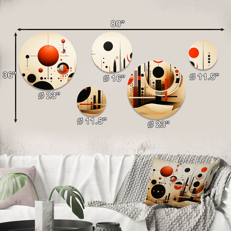 «Echoing Ellipse Beige», ensemble géométrique d'art mural rond de 5