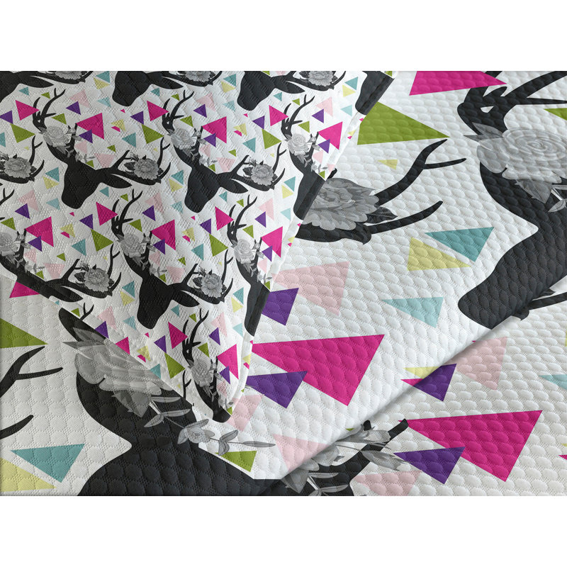 Ambensonne Deer Bedspread Animal Head Multicolor, King Coverlet/Bedspread + 2 Pillow Shams