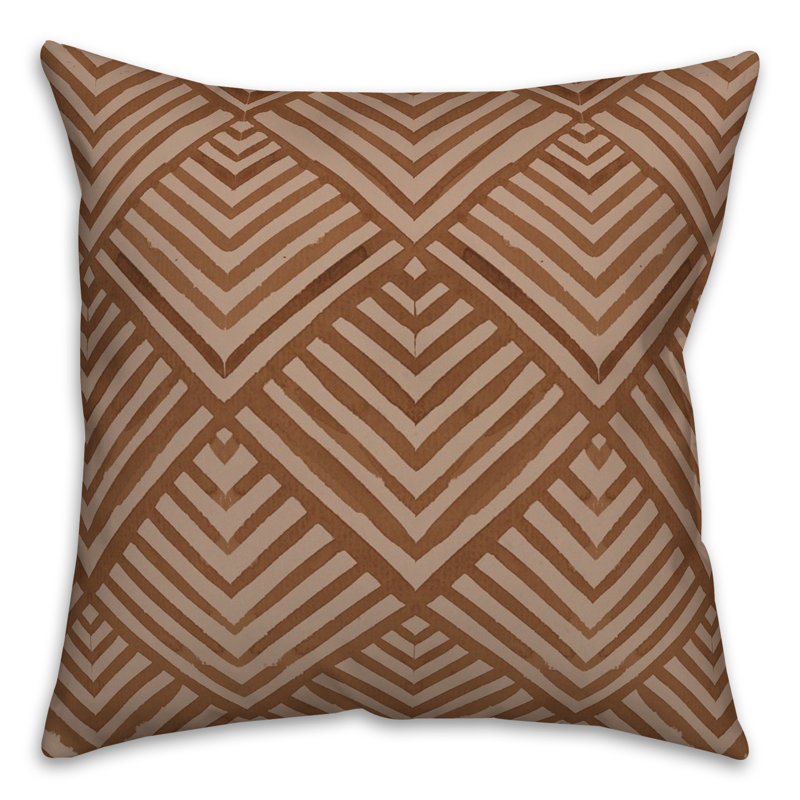 Dark Brown Geometric Reversible Polyester Throw Pillow
