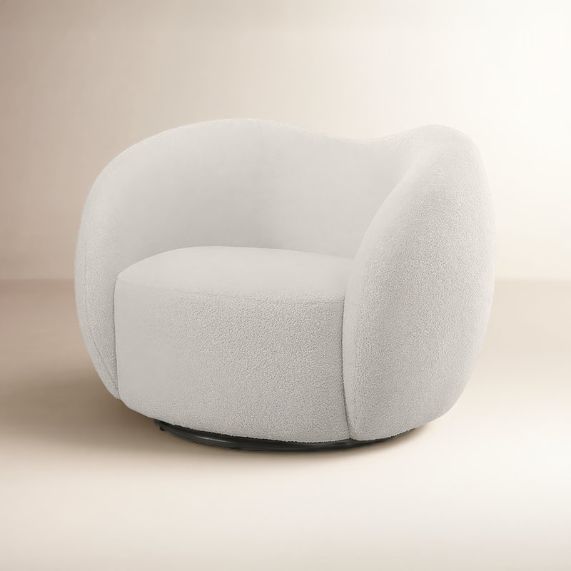 Upholstered Barrel Chair, Beige Wool