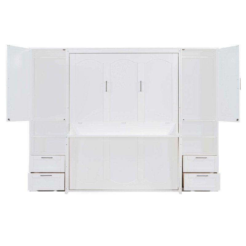 Lit escamotable 4 tiroirs avec 2 placards et bibliothèque, White