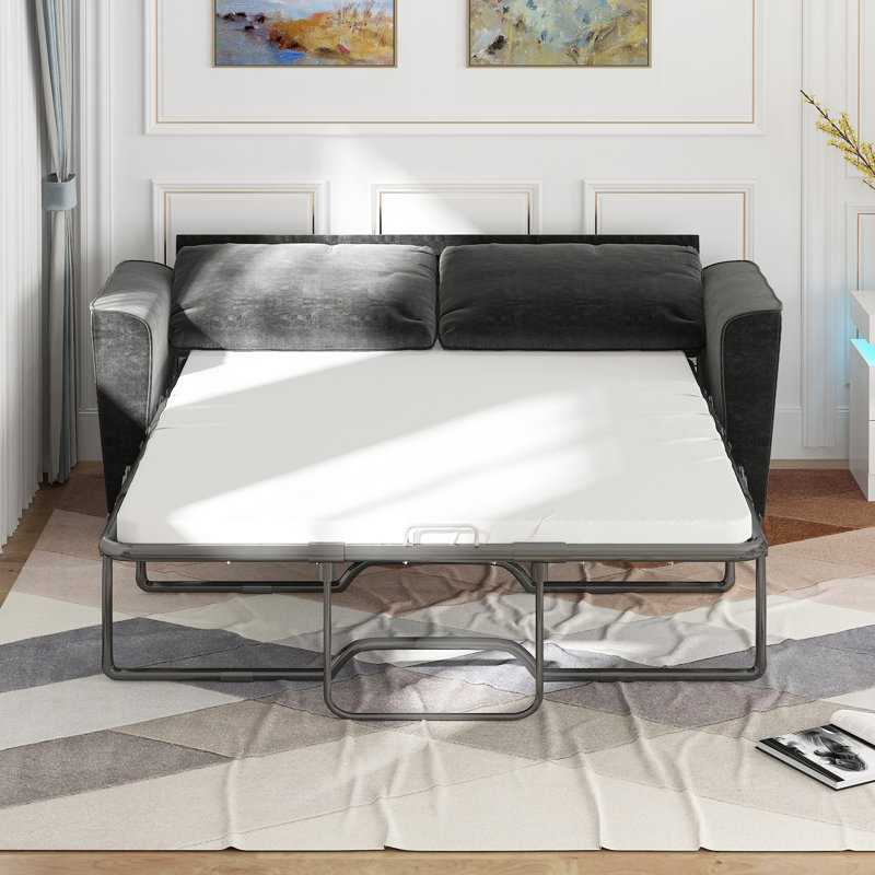 Lakedra 70.8'' Velvet Sleeper Sofa, Dark Gray