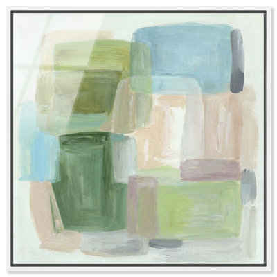 Ira Colmeva - Soft Structure I, impression acrylique encadrée, couleur sauge, par Art Remedy, cadre blanc, 20 x 20