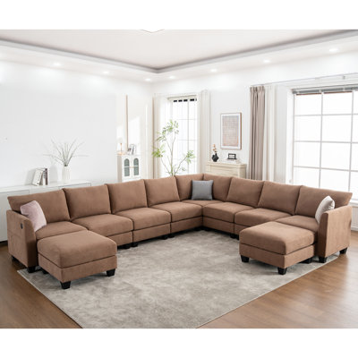 Grand canapé modulaire de 150,4 po Amold, canapé modulaire en forme de U, canapé de coin modulaire à 8 places avec repose-pieds avec rangement et USB