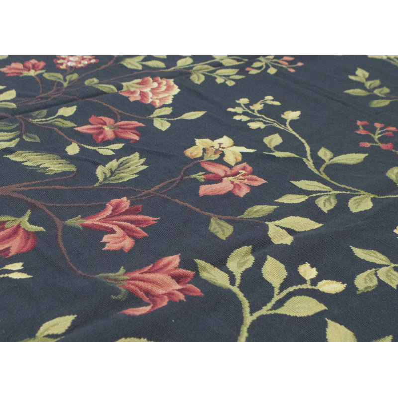 Hand-Knotted High-Quality Black, Green, and Pink Area Rug