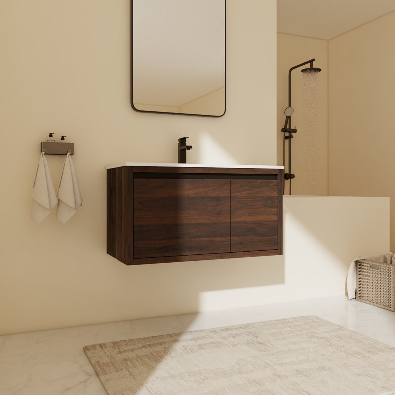 Niyanah 36'' Wall Mounted Single Bathroom Vanity With Resin Top, White