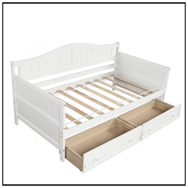 Twin Wooden Daybed With 2 Drawers, No Box Spring Needed, Perfect For Bedroom And Living Room, White