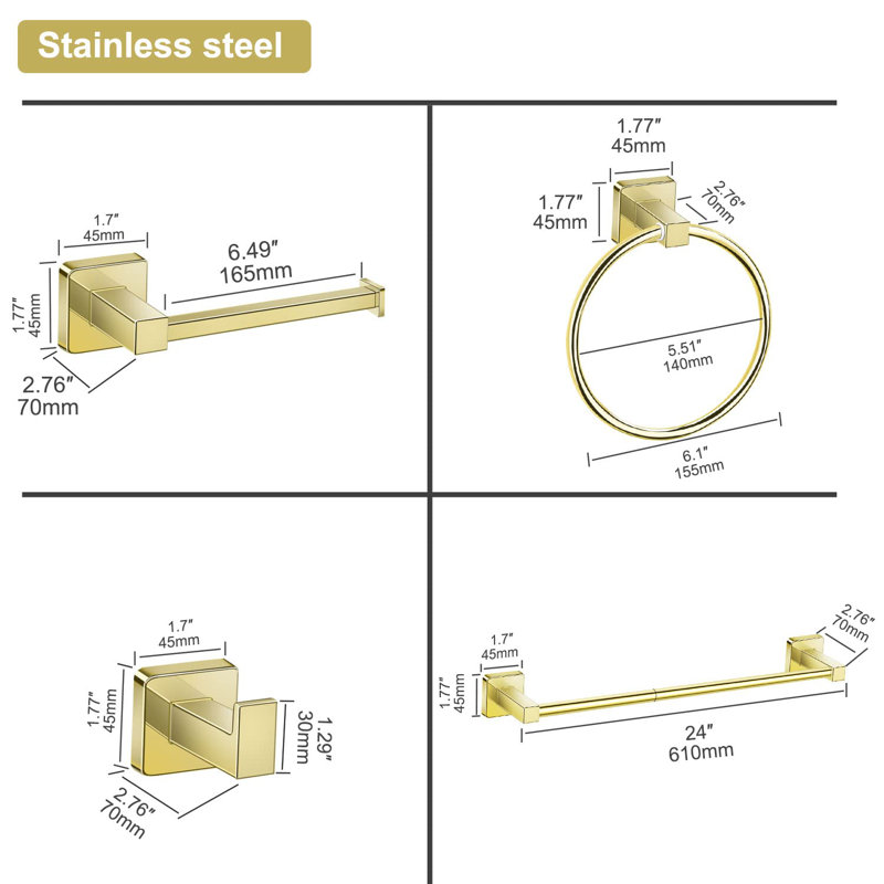 4 - Piece Bathroom Hardware Set, Gold