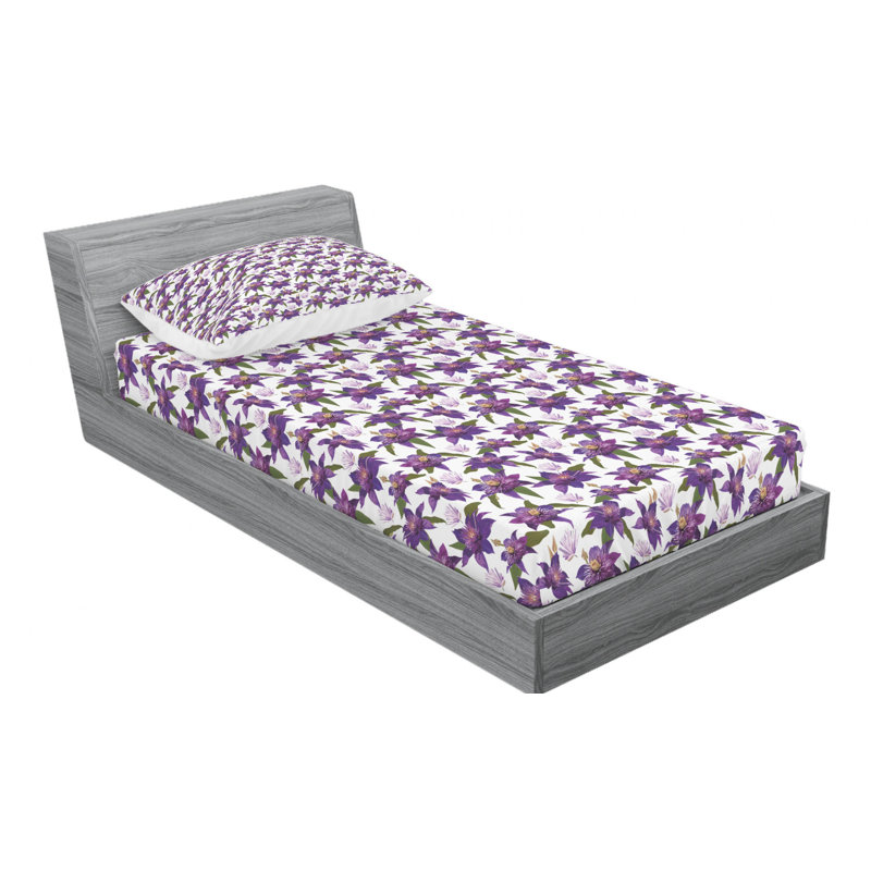 Microfiber Floral Sheet Set, Twin Sheet Set + Fitted Sheet + 1 Pillowcase, Floral 1