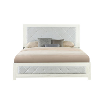 Grand lit beige avec ornements rembourrés, tête et pieds rembourrés, sommier tapissier requis, 4 pieds de support à lattes, bois d'hévéa, peuplier, mousse de tissu, capacité de poids de 660 lb,