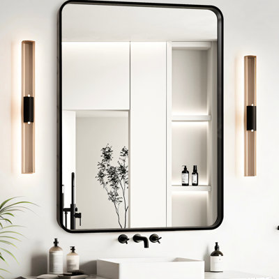 Bathroom Mirror 24X32 Inch Black Aluminium Frame, Clear Reflection From Hd Float Glass, Alloy With - Rust Property, Proof Membrane, Easy Z Bar Installation, Safe Package Design Inch, Mirror, Clear,