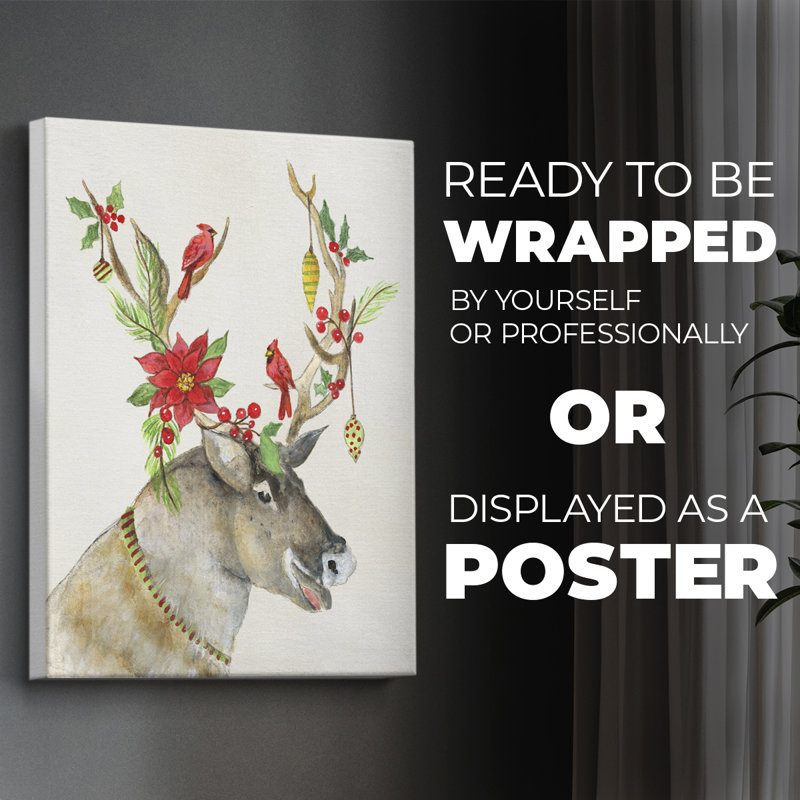 Playful Reindeer I - Impression sur toile seulement - NON-CADRE, H 18 po x l 12 po