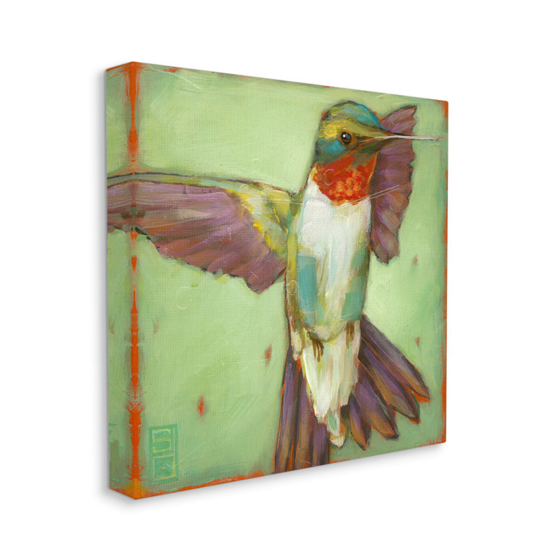 Colibri vert volant sur toile par Stacy Daguiar, H 24 po x l 24 po x P 1,5 po