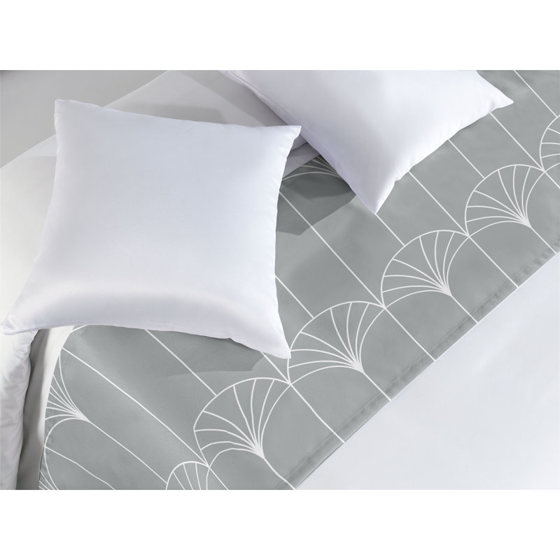  Chemin de lit géométrique en satin, Très grand, Gris / blanc