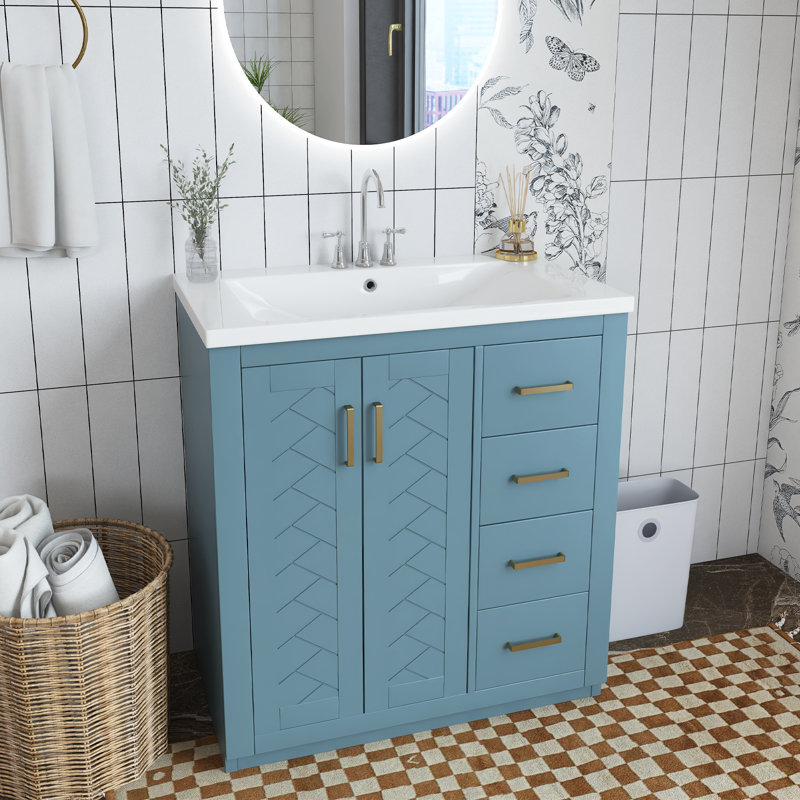 Ensemble de meuble-lavabo simple 30 po avec plateau en céramique Tabethia, Marine