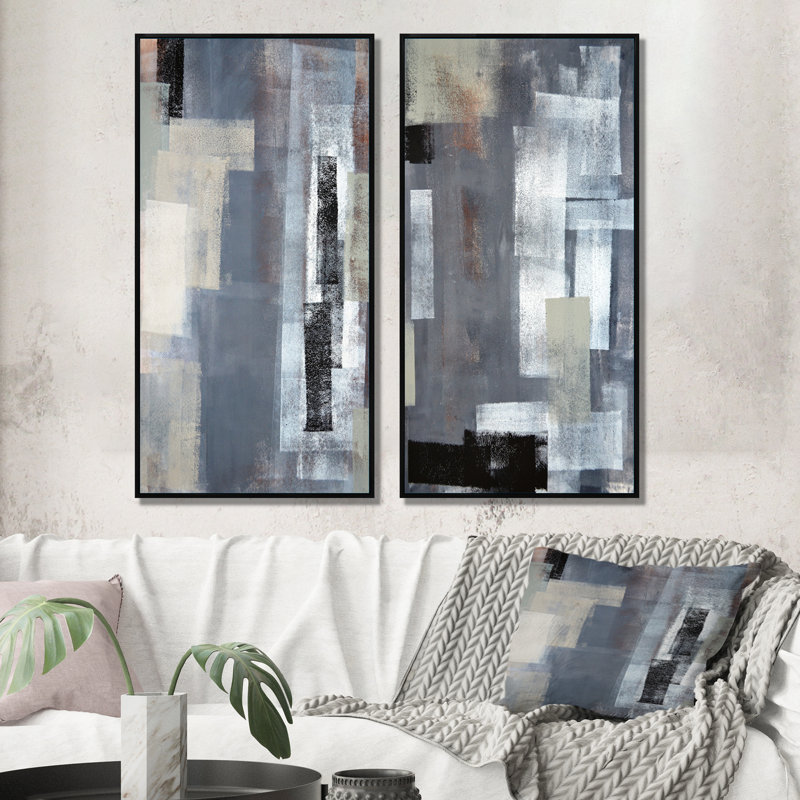 «Brown Meets Gray Abstract Art IV», ensemble de 2 impressions sur toile, H 40 po x l 40 po x P 1 po, Cadre flottant noir