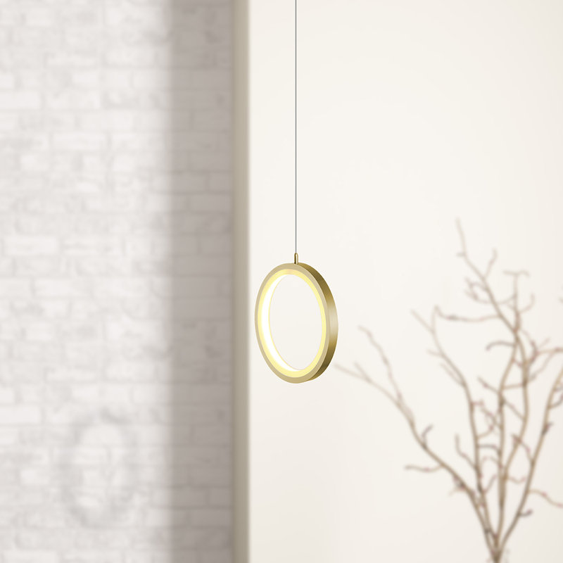 Luminaire suspendu géométrique à 1 lumière Lauri, Laiton brossé, H 7,5 po x l 7,5 po x P 0,8 po