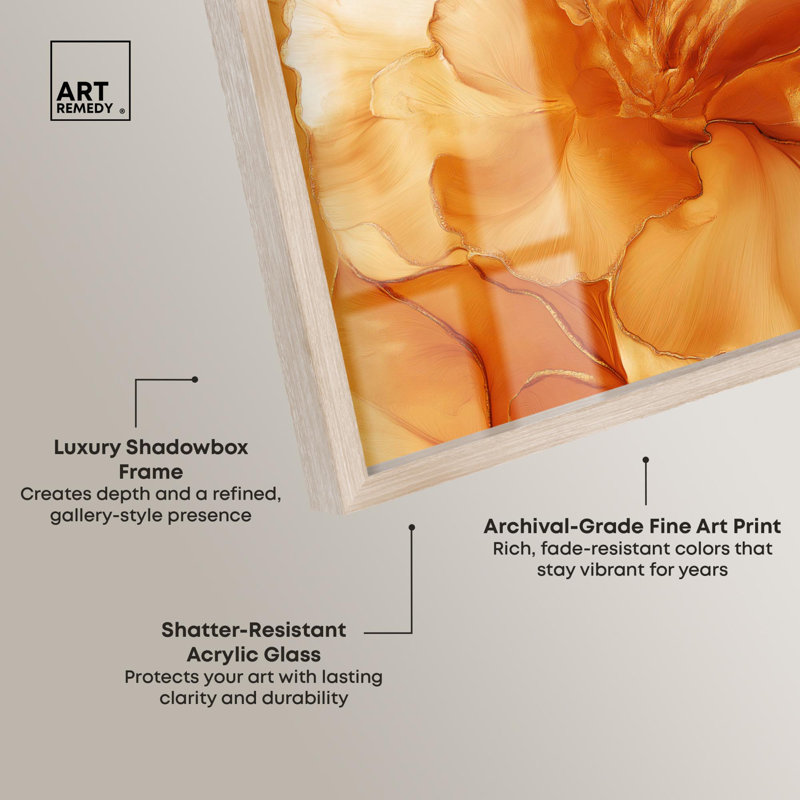 Sunlit Bloom I Shadowbox Print Floral Abstracts par Art Remedy, H 21 po x l 17 po, Crème, crème