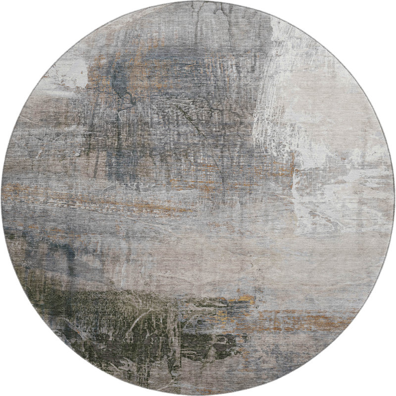 Premium Machine Washable Mayfield Abstract Rug, 8' Round, Putty