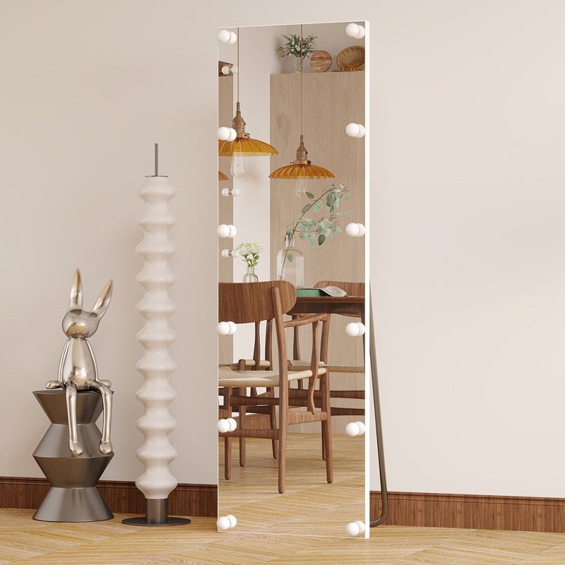 Miroir sur pied 63 po x 20 po / (63 po x 15 po) avec cadre en aluminium et miroir à DEL 3 couleurs, H 63 po x l 15 po, Blanc