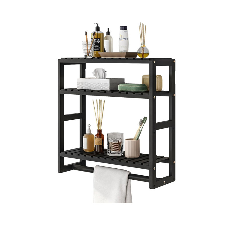 Bathroom Shelf Storage Adjustable Bamboo shelf ,3-Tier Over Toilet Rack Bathroom Organizer , Matte Black