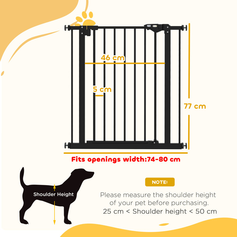 Adjustable Safety Gate with Adjustable Screws, 74-80 cm, Black