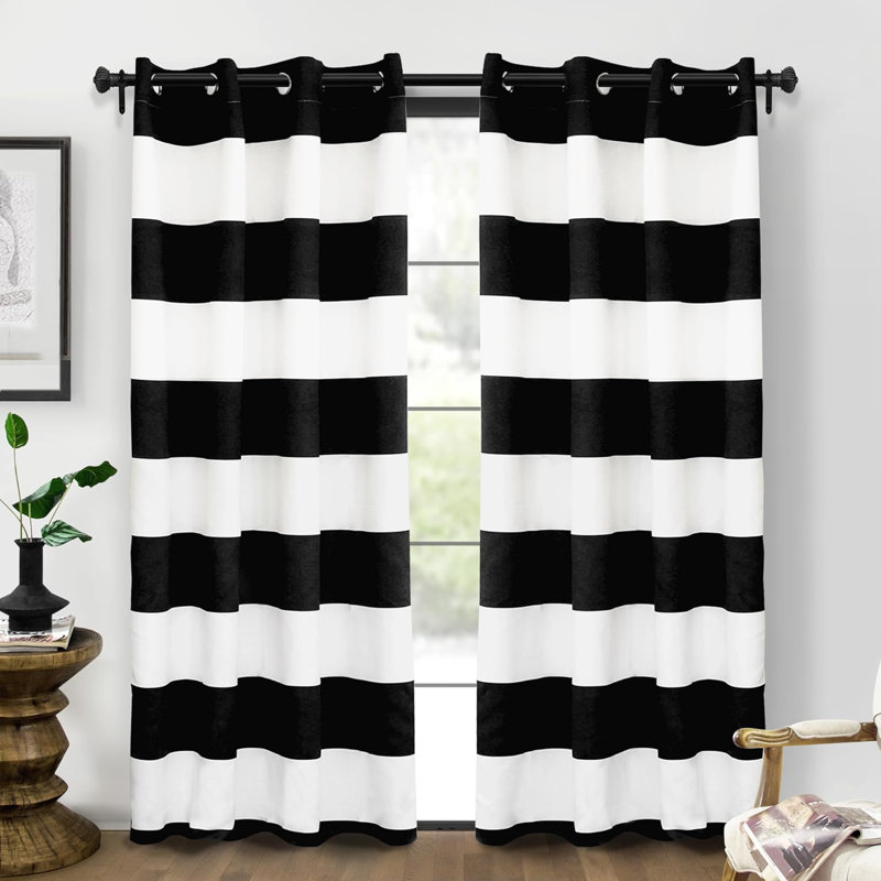 Eastcote Striped Room Darkening Grommet Curtains, 42" W x 84" L, Black