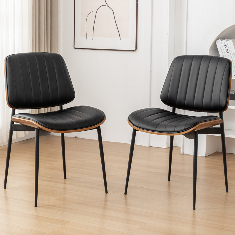 Orise Modern Upholstered Dining Chairs With Walnut Bentwood, Black