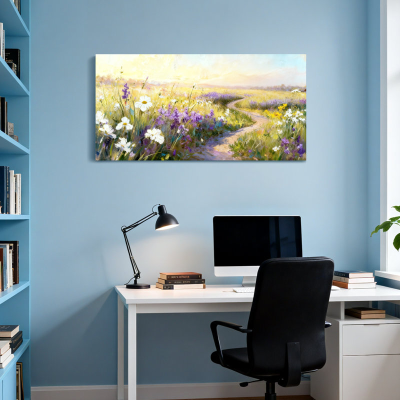 «Plants & Flowers Floral Pathway Meadow Wildflowers Sunset», reproduction d'art, H 16 po x l 32 po