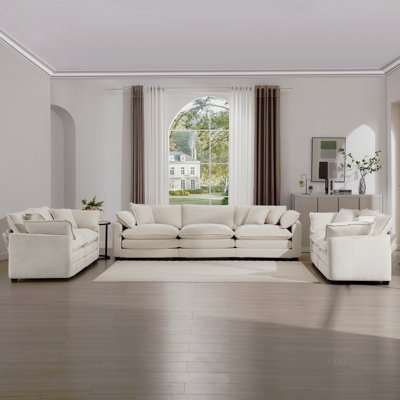Ensemble de canapé de salon moderne en tissu 2 pièces, 2 canapés 2 places et 1 canapé 3 places, ensemble de 3 canapés rembourrés avec coussins et coussins confortables, tissu velours côtelé beige clair