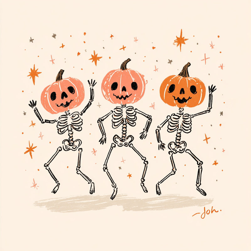 «Dancing Pumpkin Skeletons», art mural sur toile tendue