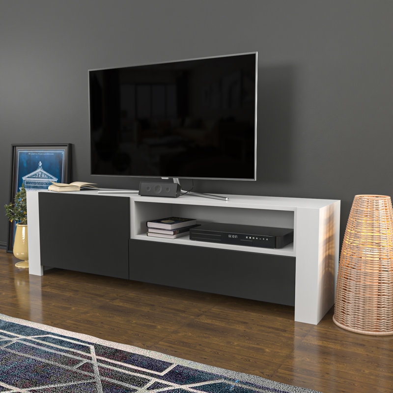 Meuble télé pour téléviseur de 70 po ou moins Unzueta, Blanc / noir