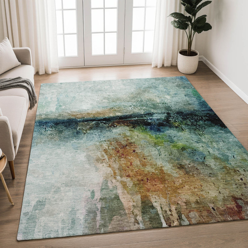 Machine Washable Indoor/Outdoor Chantille ACN2739 Modern Rug, Teal, 5' x 7'6"