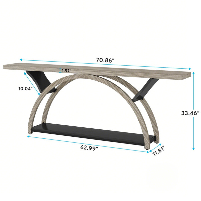 2-Tier Console Table, 70.86" Entryway Table with Half Moon Frame, Gray