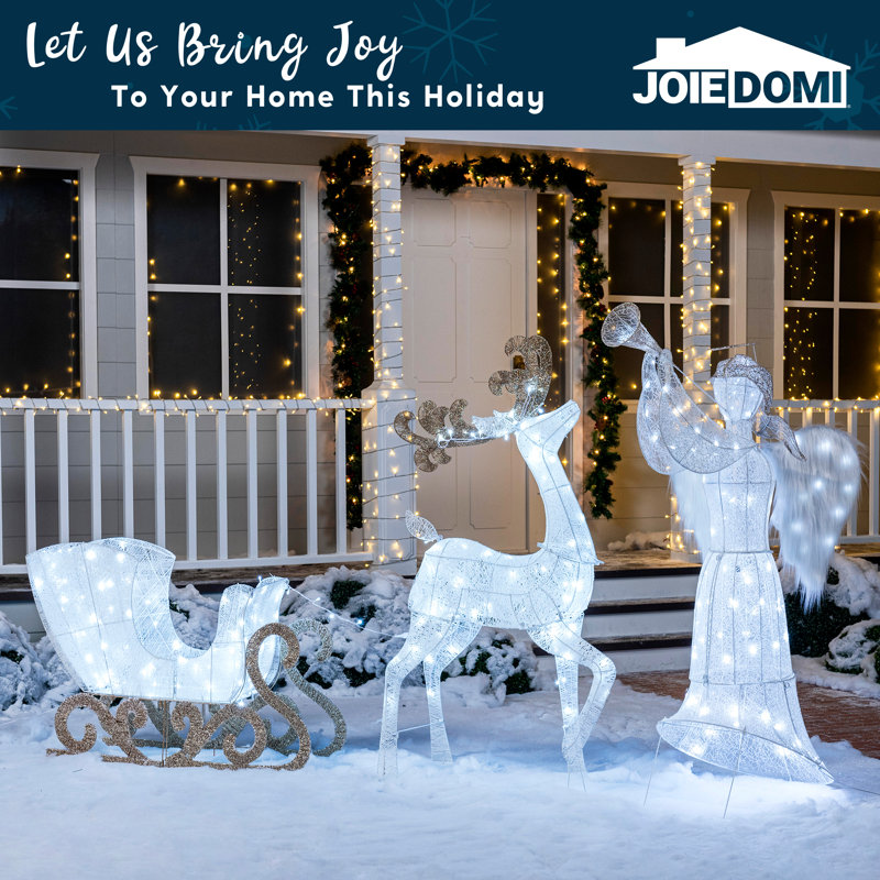 Reindeer and Sleigh Christmas Decoration, 180 LED Lighted Christmas Outdoor Decorations, Xmas Deer Yard Lights Decor for Yard Garden Lawn,