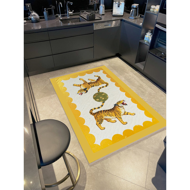 Tapis décoratif moderne à motif tressé à motif de deux tigres de la collection Rio, Rectangle 2 pi 3,56 po x 3 pi 11,24 po