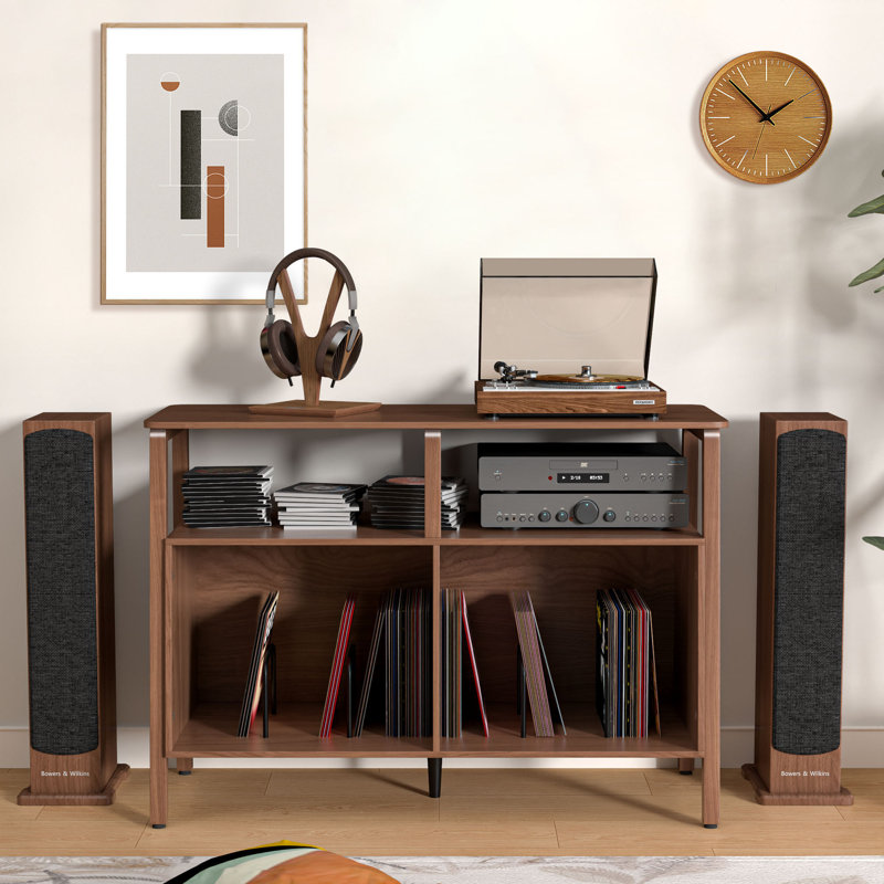 Large Record Player Stand, Audio Rack, Record Turntable Stand With Storage For Living Room Bedroom, Walnut