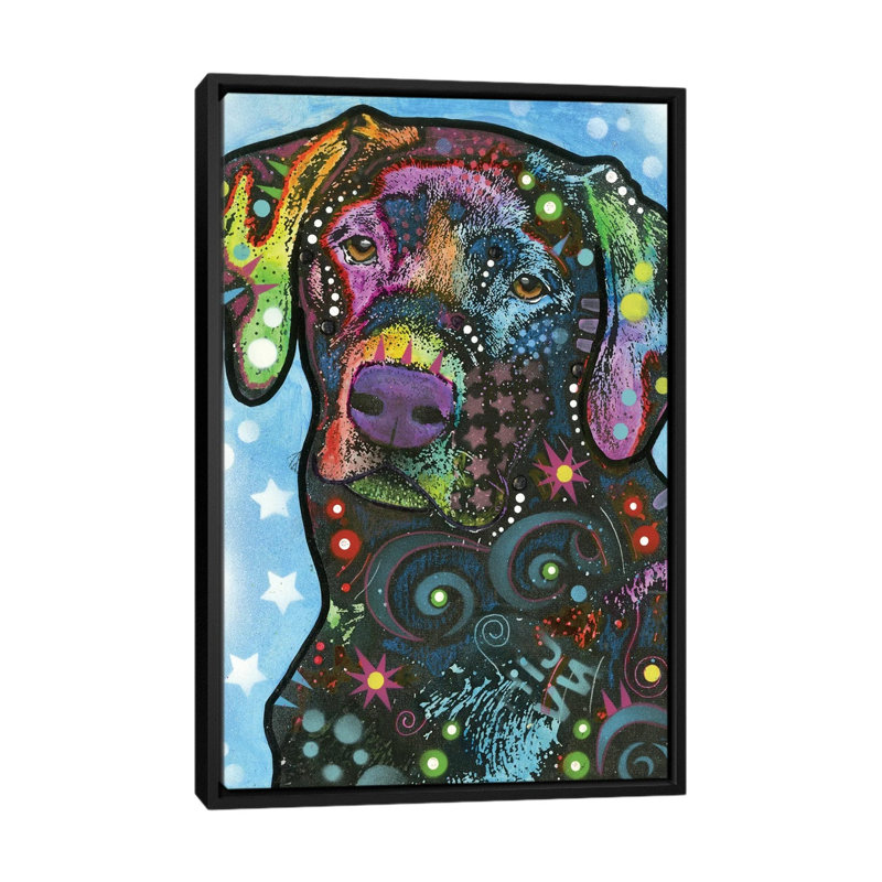 « labrador iv », impression sur toile, H 26 po x l 18 po x P 1,5 po, Toile avec cadre noir, Pas de tapis