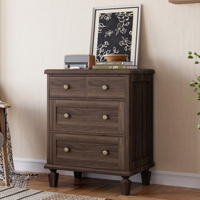Commode à 4 tiroirs rétro pour chambre à coucher, commode en bois avec pieds fuselés, commodes et commodes