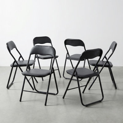 Folding Chairs Set 6 with Metal Legs and Padded Seats, Stackable Foldable Conference Chairs for Home Office Events and Outdoor Use, Black