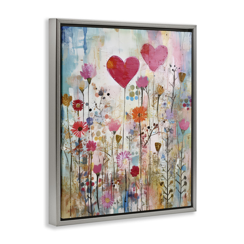 Art mural sur toile Heart & Garden Collage Floater par LSR Design Studio, H 31 po x l 25 po, Cadre flottant gris lustré