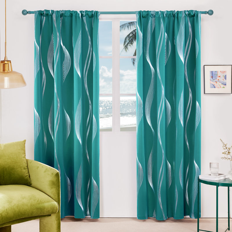 Paire de rideaux avec passe-tringle Cirila, Turquoise, L 52 po x L 84 po
