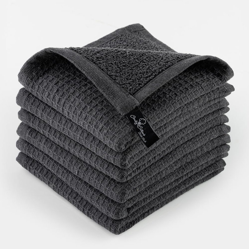 DishCloths Kitchen|Waffle Terry Check Weave Hand Towels|Cotton 12x12 Reusable Dish Rags Washing Scrub Cleaning Dishes|Dish Bar Mop Towels Hand Wipes|Spring Easter Basket Decor|6 Pc Set-Grey