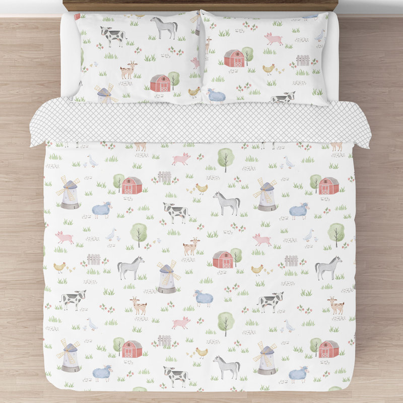 Gray Microfiber Full Kids Farm Animal Bedding Set