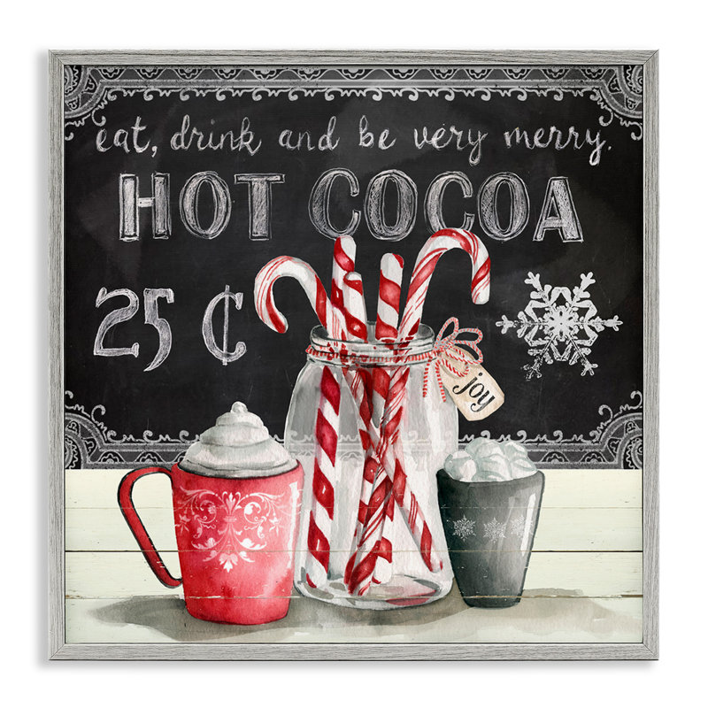 «Cocoa & Candy Canes On Wood» par Carol Robinson, reproduction, H 12 po x l 12 po x P 1,5 po, Estampe numérique Farmhouse