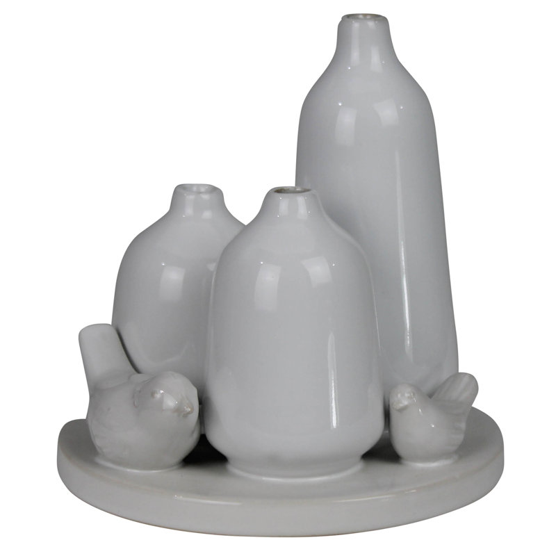 Vase en trio avec deux oiseaux, céramique