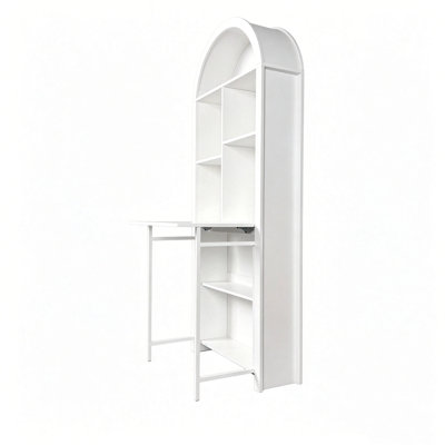 Bureau d'artisanat pliant avec tablettes de rangement, bureau convertible dissimulé en bibliothèque, bureau pliable avec rangement, bureau de disparition pour petits espaces, table de bricolage multifonctionnelle, bureau de coiffeuse