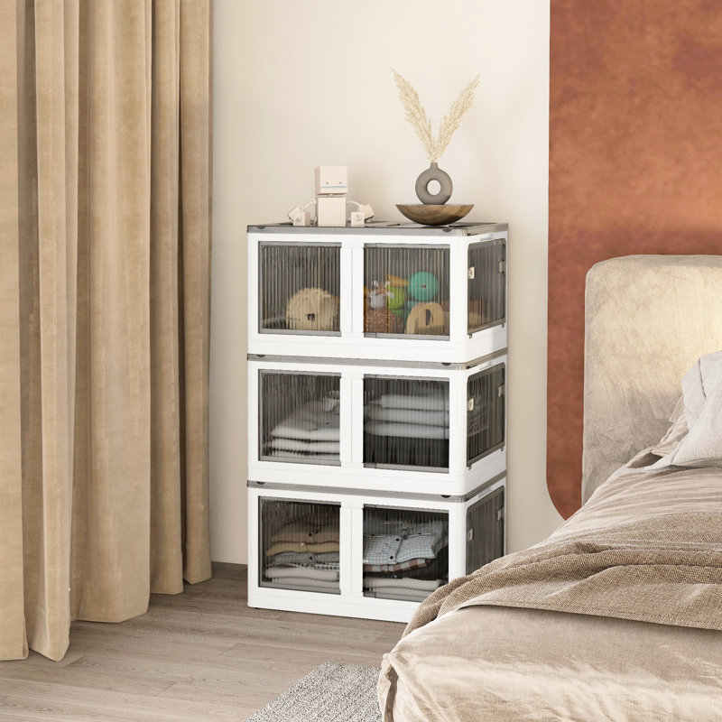 32 bacs de rangement empilables avec couvercles 32 gallons, 3 paquets. Roues pliables. Organisez la chambre à coucher, le salon, le bureau. 5 accès. Conception pliante. Empilage sécurisé. Maximisez l'espace. Blanc. Capacité: 110 lb 3